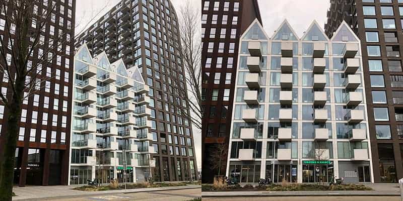 nieuwe flitsende gebouwen in Amsterdam Noord